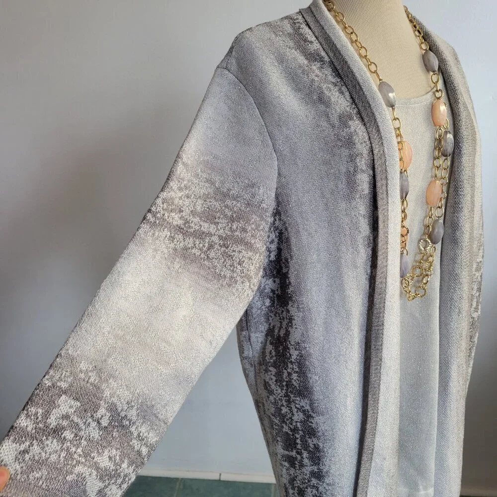 Alfred Dunner Silver Sequin Open-Front Cardigan Sweater & Matching Top (S: 1X)